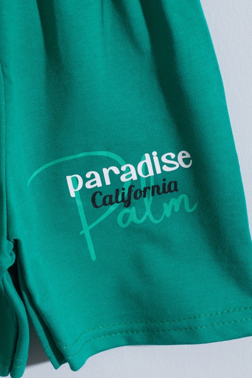 Yeşil Paradise Yazılı Palmiyeli Erkek Çocuk Şortlu Takım 18939