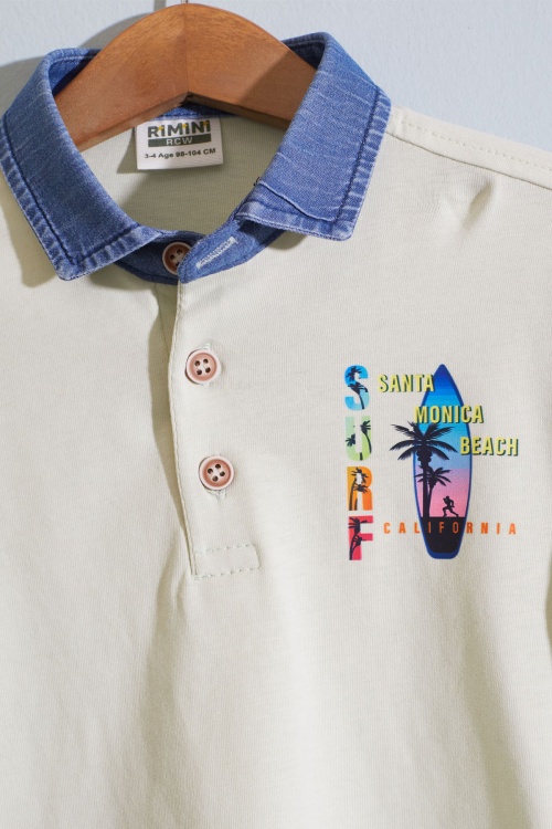 Yeşil Polo Yaka Surf Baskılı Jean Şortlu Erkek Çocuk Takım 18918