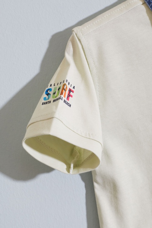 Yeşil Polo Yaka Surf Baskılı Jean Şortlu Erkek Çocuk Takım 18918