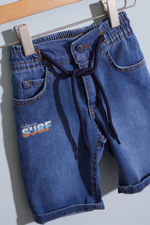 Yeşil Polo Yaka Surf Baskılı Jean Şortlu Erkek Çocuk Takım 18918