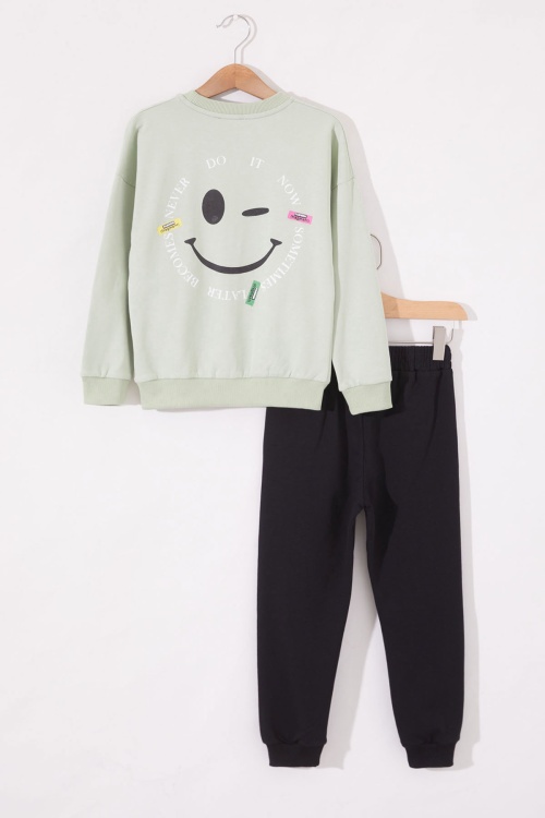 Yeşil Sırtı Baskılı Yazılı Kız Çocuk Eşofman Takımı 19011