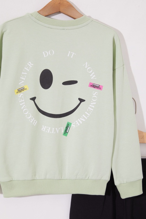 Yeşil Sırtı Baskılı Yazılı Kız Çocuk Eşofman Takımı 19011