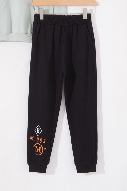 Yeşil Yazı Baskılı Kanguru Cepli Erkek Çocuk Eşofman Takımı 19015