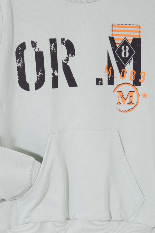 Yeşil Yazı Baskılı Kanguru Cepli Erkek Çocuk Eşofman Takımı 19015