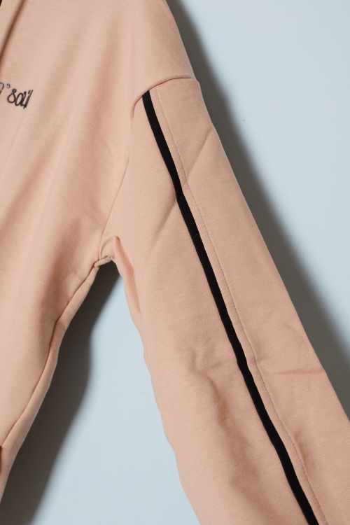 Bej Baskılı Erkek Çocuk Şeritli Kapüşonlu Sweatshirt 19217