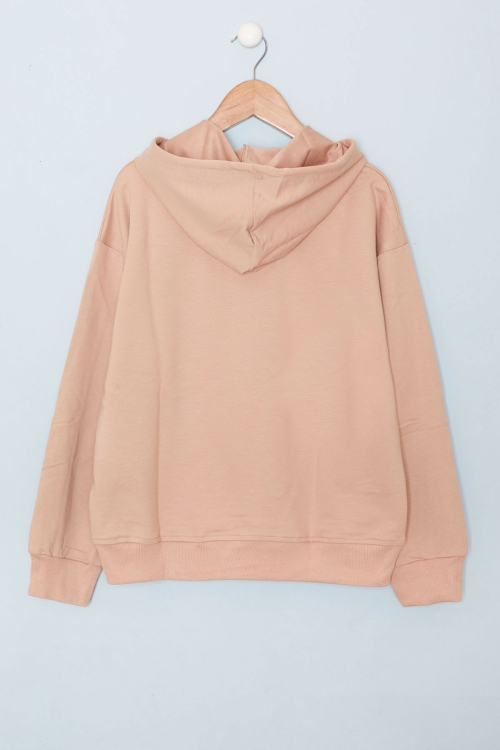 Bej Baskılı Erkek Çocuk Şeritli Kapüşonlu Sweatshirt 19217