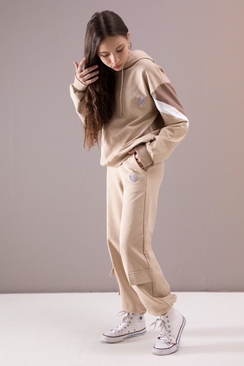 Bej Kargo Cepli Kız Çocuk Logolu İkili Takım 19868