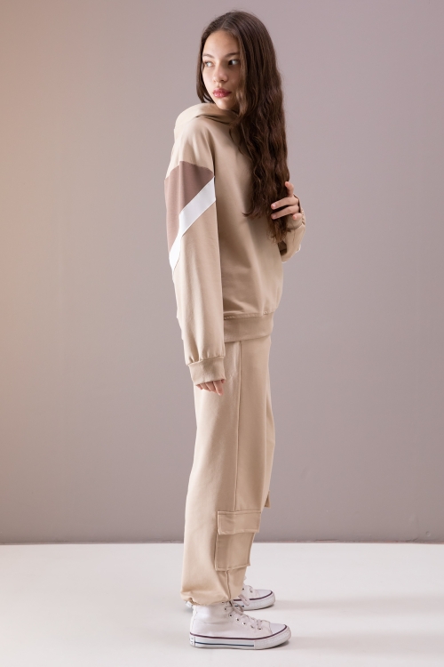 Bej Kargo Cepli Kız Çocuk Logolu İkili Takım 19868