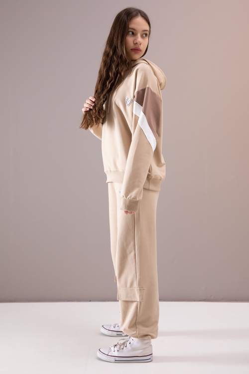 Bej Kargo Cepli Kız Çocuk Logolu İkili Takım 19868