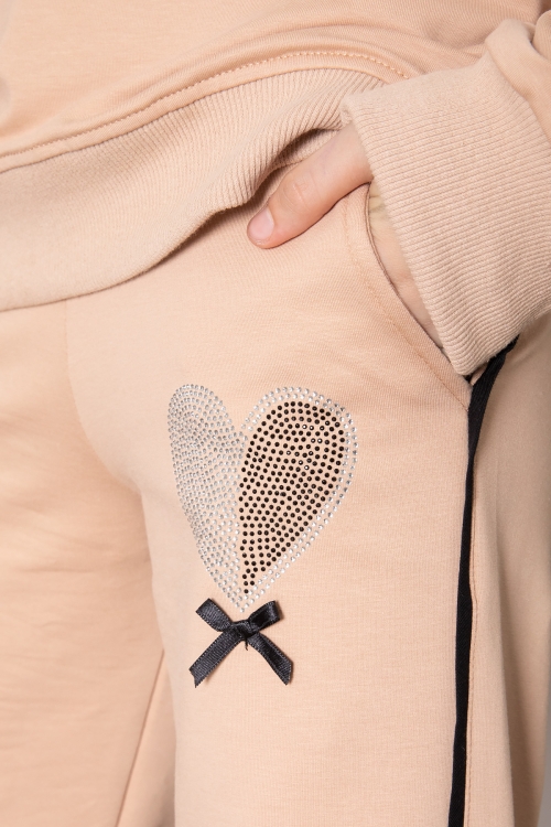 Bej Kız Çocuk Kalp Desenli 2li Takım 19849