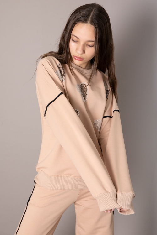 Bej Kız Çocuk Kalp Desenli 2li Takım 19849