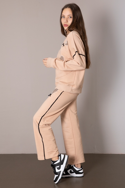 Bej Kız Çocuk Kalp Desenli 2li Takım 19849