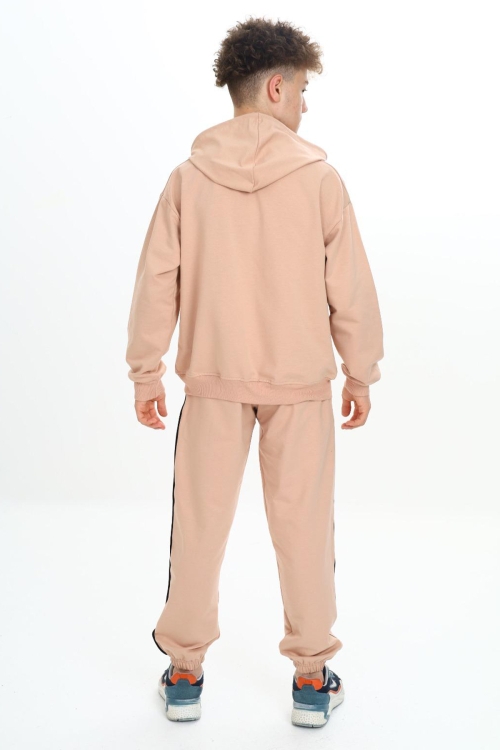 Bej Original Yazılı Hırkalı Erkek Çocuk Eşofman Takımı 19485