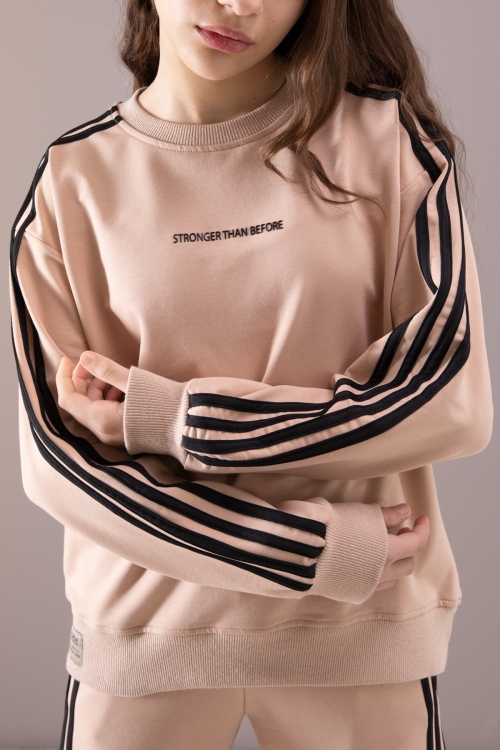 Bej Yanları Şeritli Geniş Paça Kız Eşofman Takımı 19874