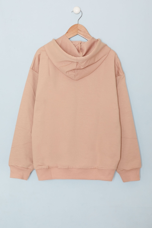 Bej Yazı Kabartma Baskılı Kapüşonlu Erkek Çocuk Sweatshirt 19350