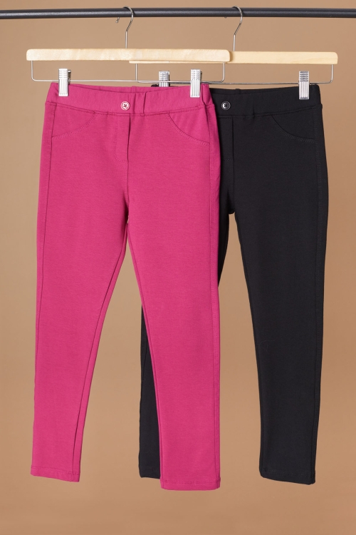 Beli Lastikli Kız Çocuk Cepli 2li Basic Tayt Siyah-Fuşya