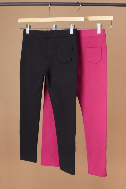 Beli Lastikli Kız Çocuk Cepli 2li Basic Tayt Siyah-Fuşya