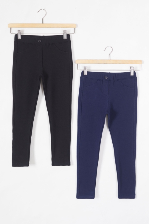 Beli Lastikli Kız Çocuk Cepli 2li Basic Tayt Siyah-Lacivert