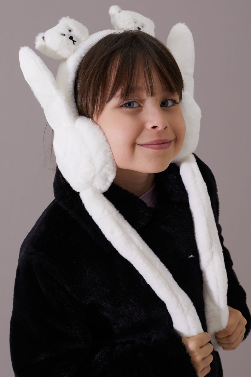 Beyaz Ayıcıklı Kulaklı Hareket Ettirilebilir Çocuk Peluş Kulaklık 19793