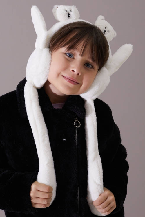 Beyaz Ayıcıklı Kulaklı Hareket Ettirilebilir Çocuk Peluş Kulaklık 19793