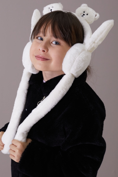 Beyaz Ayıcıklı Kulaklı Hareket Ettirilebilir Çocuk Peluş Kulaklık 19793