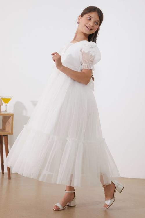 Kız Çocuk Beyaz Abiye Elbise 19518