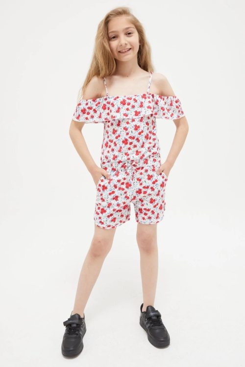 Çiçek Desenli Askılı Kız Çocuk Tulum 17669