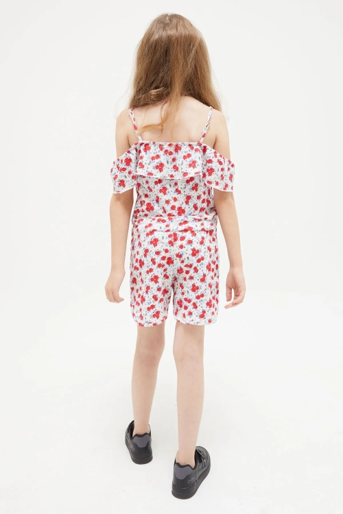 Çiçek Desenli Askılı Kız Çocuk Tulum 17669