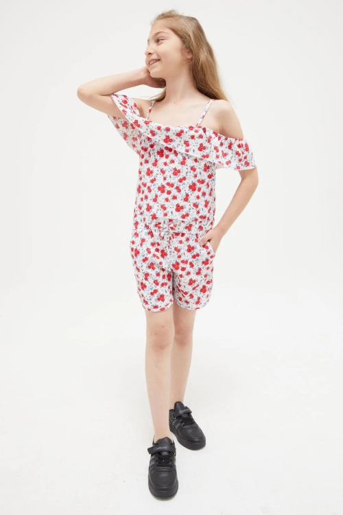 Çiçek Desenli Askılı Kız Çocuk Tulum 17669