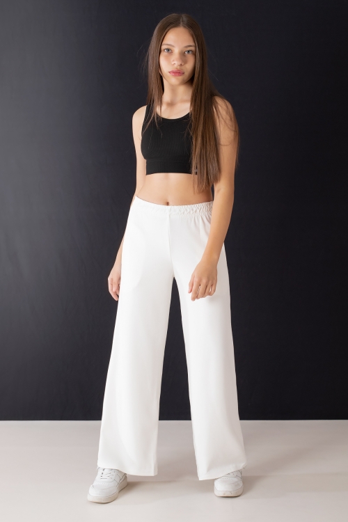 Ekru Geniş Paça Kesim Basic Kız Çocuk Pantolon 19745
