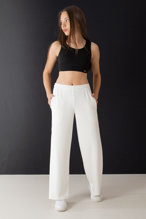 Ekru Geniş Paça Kesim Basic Kız Çocuk Pantolon 19745