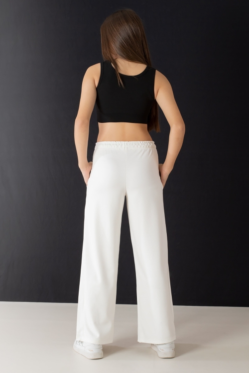 Ekru Geniş Paça Kesim Basic Kız Çocuk Pantolon 19745