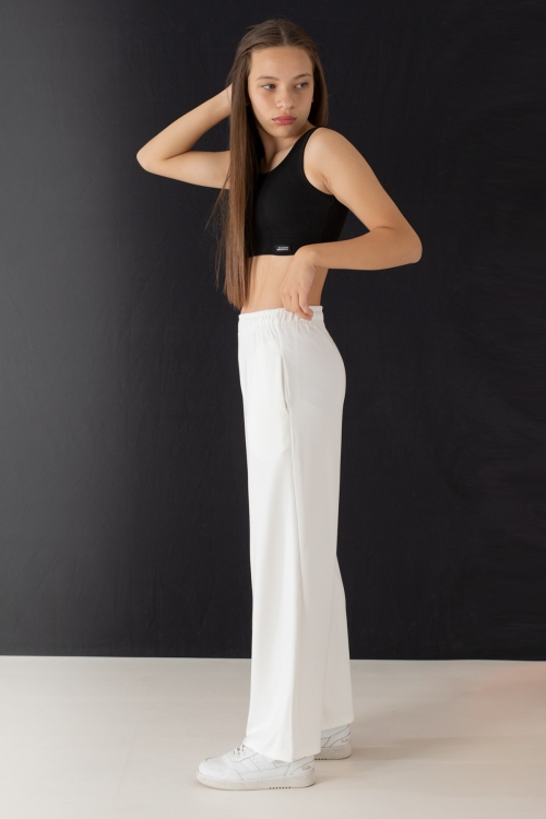 Ekru Geniş Paça Kesim Basic Kız Çocuk Pantolon 19745