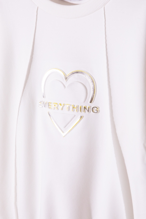 Ekru Kalp Kabartmalı Bisiklet Yaka Kız Çocuk Sweatshirt 19660