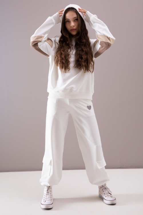 Ekru Kargo Cepli Kız Çocuk Logolu İkili Takım 19867