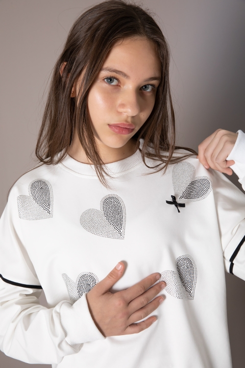 Ekru Kız Çocuk Kalp Desenli 2li Takım 19851