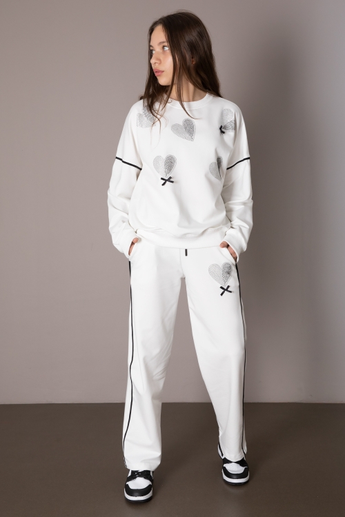 Ekru Kız Çocuk Kalp Desenli 2li Takım 19851