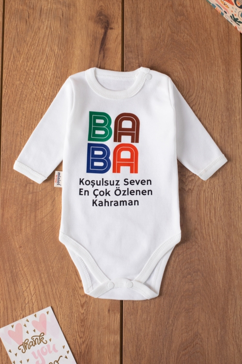 Ekru Organik Pamuk Anne & Baba Yazı Baskılı 2li Bebek Çıtçıtlı Badi 19814