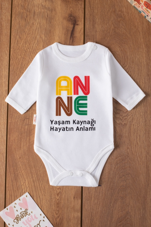 Ekru Organik Pamuk Anne & Baba Yazı Baskılı 2li Bebek Çıtçıtlı Badi 19814