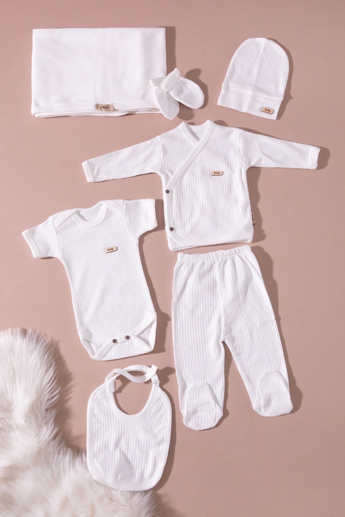 Ekru Raporlu Battaniyeli 7li Bebek Hastane Çıkışı Seti 19724