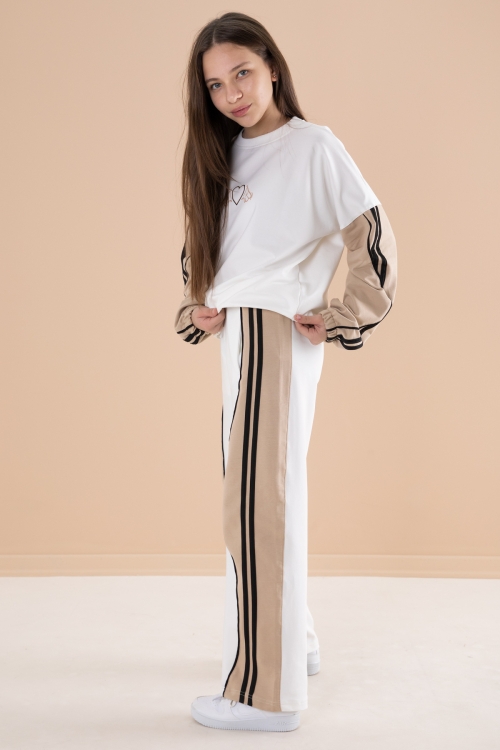 Ekru Yanları Çizgili Kız Çocuk 2li Takım 20103