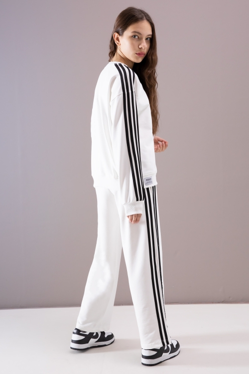 Ekru Yanları Şeritli Geniş Paça Kız Eşofman Takımı 19871