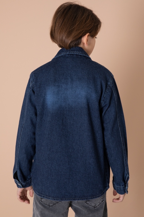 Erkek Çocuk Lacivert Armalı Cepli Bisiklet Yaka Tişörtlü Jean Gömlek 20096