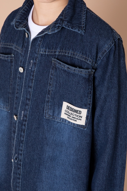 Erkek Çocuk Lacivert Armalı Cepli Bisiklet Yaka Tişörtlü Jean Gömlek 20096