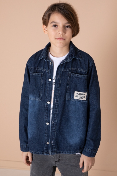 Erkek Çocuk Lacivert Armalı Cepli Bisiklet Yaka Tişörtlü Jean Gömlek 20096