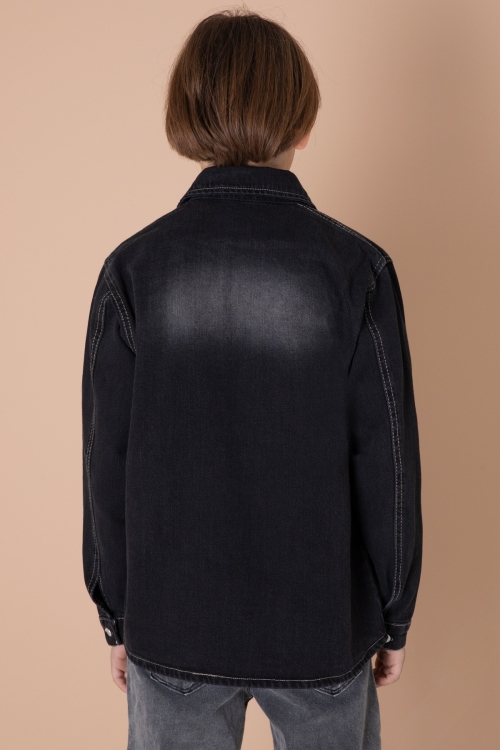 Erkek Çocuk Siyah Armalı Cepli Bisiklet Yaka Tişörtlü Jean Gömlek 20097