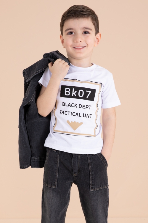 Füme Düğmeli Jean Ceketli Pantolonlu Erkek Çocuk 3lü Takım 20010