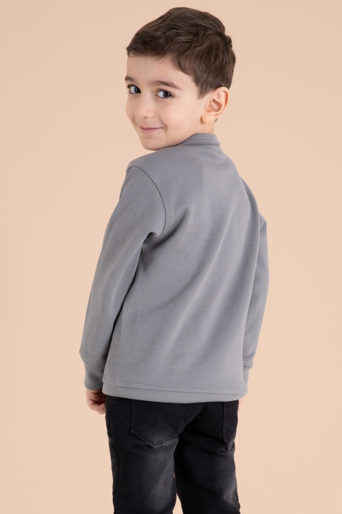 Füme Fermuar Yakalı Sweatshirt ve Jean Pantolonlu Erkek Çocuk Takım 20110