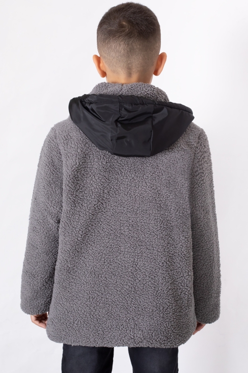 Füme Kanguru Cepli Kapüşonlu Erkek Çocuk Peluş Hırka 19680