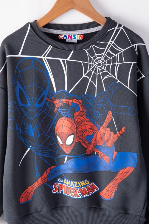 Füme Örümcek Adam Baskı Bisiklet Yaka Erkek Çocuk Eşofman Takımı 19845